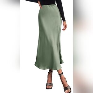Women Long Satin Skirt Silk Elegant High Waist Size M